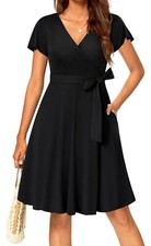 Vestido Pinup Moda Para Mujer Verano Manga Corta Envolvente Talla Mediana
