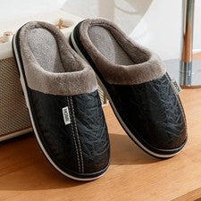 NUEVO Zapatillas de invierno de cuero PU para hombre forradas de piel para interiores impermeables zapatos de casa