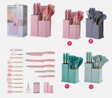 Juego de utensilios de cocina, 19 piezas de gel de silicona herramientas de cocina afiladas y duraderas