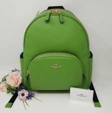 🌟🌷Mochila Coach Court en cuero granulado verde neón nueva con etiquetas ***auténtica***