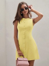 Minivestido de mujer COSMINA verano monocromático cuello redondo sin mangas y botón individual