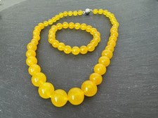 Cadena degradada JADE 8-14mm imán + pulsera AMARILLO MIEL x anudado individualmente SET