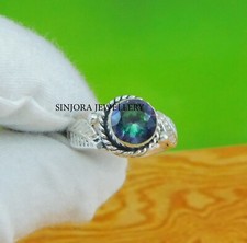 Anillo de regalo hecho a mano con piedras preciosas de topacio místico de plata de ley 925 talla 5 a 13 de EE. UU.