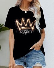 Blusa Camiseta Mujer Negro Reina Corona Gráfico Moda Manga Corta Sedoso Suave