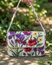 Bolso de hombro estilo vintage floral con cuentas blanco multicolor iris amapola