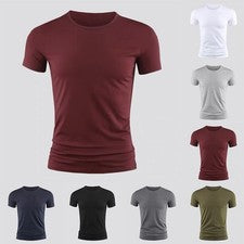 Top de moda caliente para hombre color fijo gimnasio manga corta Tee Tops