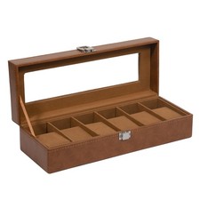 Caja de reloj de cuero PU con 6 ranuras para reloj organizador almacenamiento de joyas
