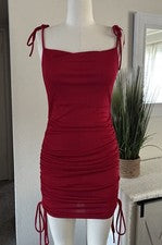 Mini Vestido de Club/Fiesta Moda Boutique Para Mujer Rojo Acanalado Sedoso Correas de Espagueti