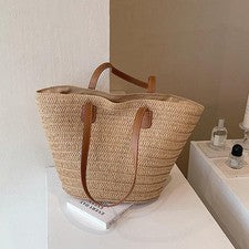Bolso de hombro de paja para mujer | Bolso de mano tejido grande, bolso de playa, moda de verano puro