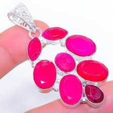Piedra preciosa simulada roja hecha a mano 925 colgante de joyería de plata e...