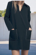 Mini Vestido ZARA Negro con Apliques de Metal Borde Talla S