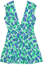 Vestido para mujer - Vestido estampado azul verde hoja de palma - Mini vestido - Grande