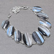 Collar Joyería Regalo Moda Hecho a Mano Piedras Preciosas Forma Ovalada Ópalo Azul 18" SR 6938
