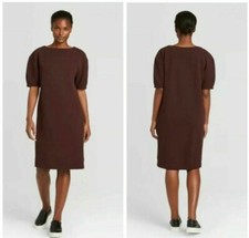 Vestido para mujer tejido texturizado abullonado manga corta cuello redondo prólogo granate pequeño