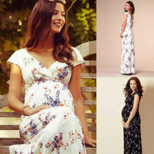 Mujeres Embarazo Maternidad Boho Floral Vestido Envolvente Verano Vacaciones Midi Vestido Largo