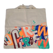 Vintage NOS J. Bolso de Mano Crew Beige y Lona Neón Reutilizable 14 X14" Nuevo Diseñador