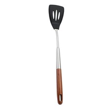 Juego de utensilios de cocina de silicona de acero inoxidable 304 con mango de madera 16,92 pulgadas