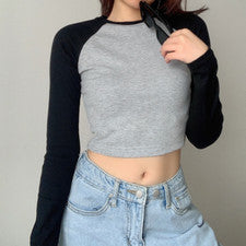 Camiseta Top Mujer Moda Tendencias Manga Corta Informal Color Choque Color Sólido