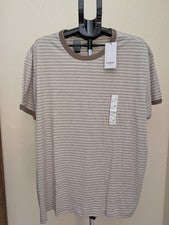 Camiseta Goodfellow's & Co Para Hombres Mangas Cortas Marrón Rayas Cuello Redondo Talla 2XL
