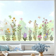 Pegatina PVC Floral Ventana con Mariposas para Minimalista Moderno Para Decoración del Hogar