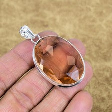 Colgante de piedras preciosas de morganita natural plata de ley 925 joyería ovalada regalo antiguo