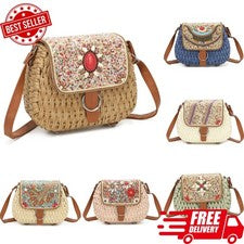 Bolso Bandolera de Paja para Mujer Bolso de Hombro Tejido con Cuentas Solapa Playa Vacaciones