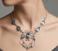 Collar mujer aguamarina azul plata de ley 925 joyería hecha a mano S-18 pulgadas