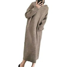 Mujeres Suéter con Capucha Vestidos Tejidos Cálidos Sueltos Calce Manga Larga Pullover Moda