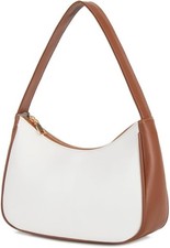 CYHTWSDJ Mujer Hobo Bolso de Hombro Mini Bolso sin asas Cartera Bolso de mano con cremallera, Blanco Marrón