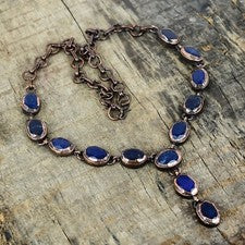 Ovalado Azul Zafiro Piedras Preciosas Cobre Nuevo Electroformado Cadena Bisel Collar Joyería