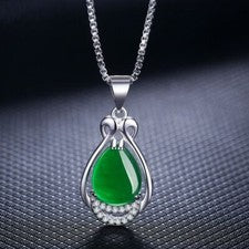 Collar colgante de jade gota de agua de cristal de plata de ley 925 para mujer joyas Reino Unido