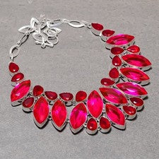 Collar Hecho a Mano Joyería Piedras Preciosas Rubelita Rosa Topacio Fuego Facetado 18"