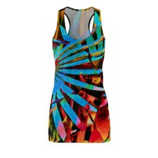 Vestido para mujer espalda cruzada estampado futurista neón tropical naturaleza colorido