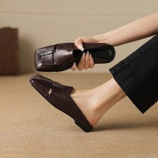 Zapatos informales mocasines planos sin cordones con puntera cuadrada tejida para mujer