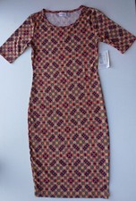 Nuevo con etiquetas Vestido para mujer Lularoe Julia naranja brillante diseño geométrico talla XXS