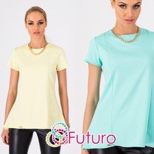 Reino Unido Nueva Blusa Túnica Para Mujer Formal Top Cuello Redondo Manga Corta Tallas 8-12 FA313