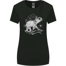 Camiseta estilo sacro elefante meditación tatuaje arte mujer corte ancho