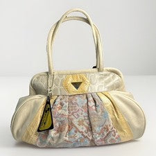Cartera Sylvia Cee vintage - piel de serpiente crema, cuero y tela SW - NUEVA DE STOCK