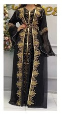 Vestido Abaya Trabajo a Mano Largo Marroquí Dubai Negro Farasha Kaftan Elegante Nuevo