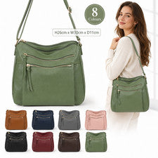 Bolso de hombro bandolera Hobo sintético con cremallera múltiple para damas 8 colores