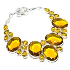 Collar de piedras preciosas de citrino hecho a mano cadena ajustable regalo de Navidad joyería 18"