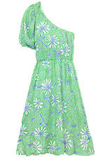 Vestido sin mangas para mujer - Vestido estampado floral de un hombro - mediano - verde azul