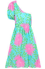 Vestido sin mangas para mujer - Vestido estampado floral de un hombro - mediano - rosa verde