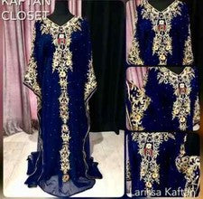 Vestido Boda Caftán Georgette Azul Marino Ramadán Abaya Farasha Dubai Marroquí
