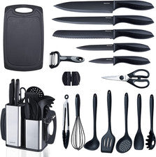 Utensilios Cocina 18Pzs Cuchillos Tabla Acero Inoxidable para Cortar y Cocinar