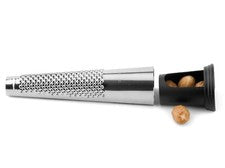 Rallador de nuez moscada blanco, rallador de nuez moscada acero inoxidable con recipiente de almacenamiento 15702