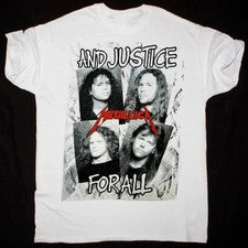 Camiseta blanca gráfica estilo rock hecha por fans inspirada en And Justice For All LO ÚLTIMO