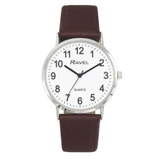 Reloj Clásico Para Hombre Grande Esfera Blanca Correa Cuero Marrón 40mm Vestido Inteligente-Casual!