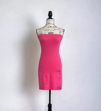 Vestido corto para mujer ZARA rosa acanalado tejido cuello recto correas talla L