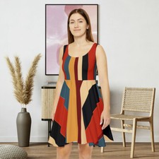 Vestido patinador brillante con patrón de regimiento a rayas para mujer | Diseño favorecedor